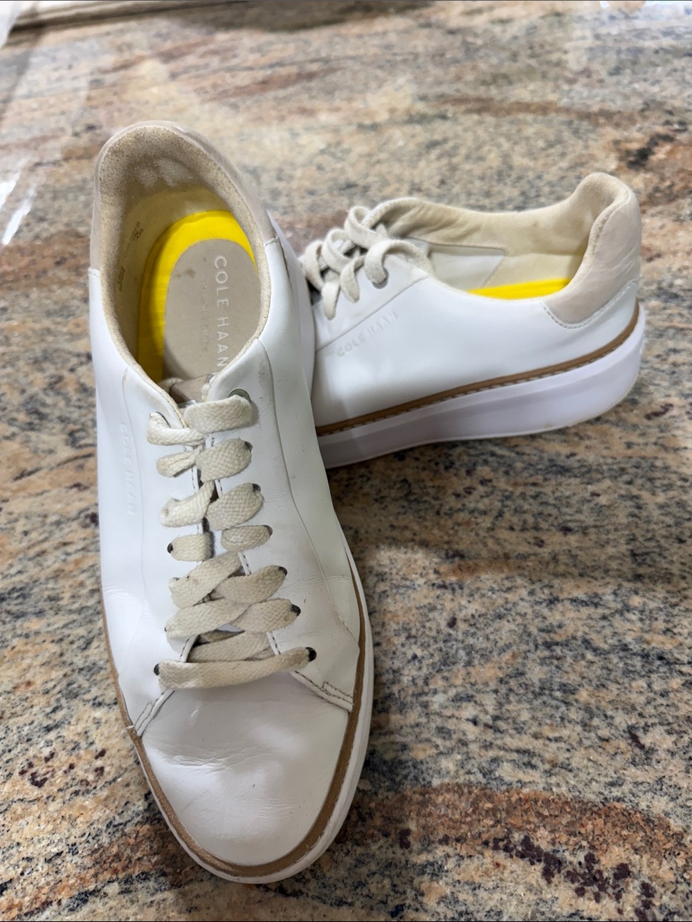 Cole Haan White Leather Low-Top Sneakers with Cream Details